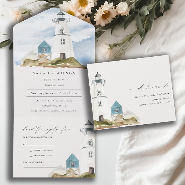 Chic Dusky Aqua Blue Lighthouse Mountain Bröllop (Skapare uppladdad)