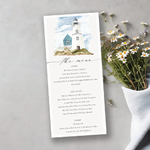 Chic Dusky Aqua Blue Lighthouse Mountain Bröllop Meny