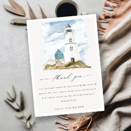 Chic Dusky Aqua Blue Lighthouse Mountain Bröllop Tack Kort