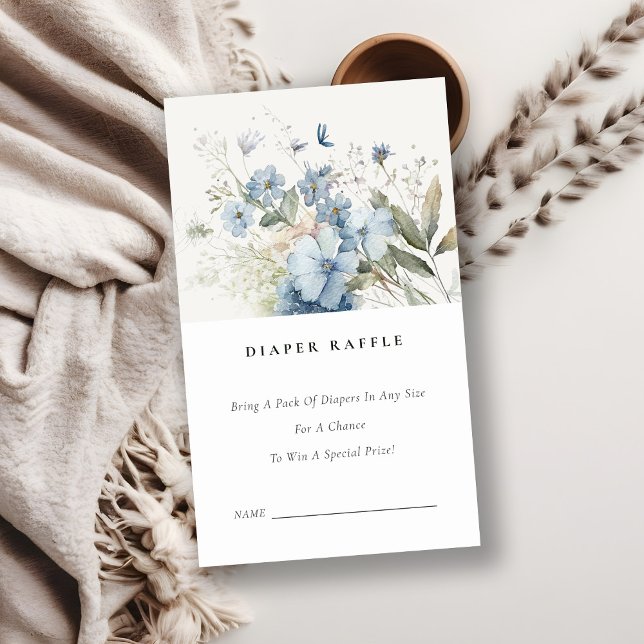 Chic Dusky Blue Blommigt Diaper Raffle Baby Shower Tilläggskort (Skapare uppladdad)