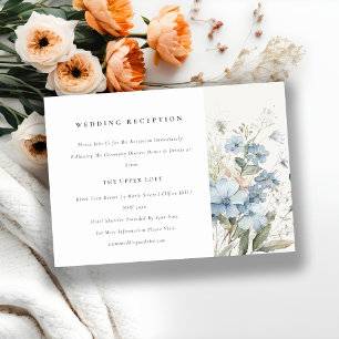 Chic Dusky Blue Cottage Blommigt Wedding Reception Tilläggskort