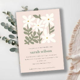 Chic Dusky  Retro Minimal Blommigt Baby Shower Inbjudningar