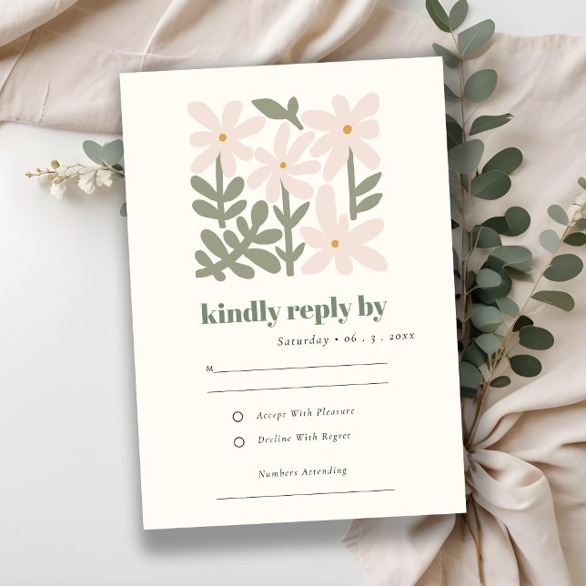 Chic Dusky  Retro Minimal Blommigt Bröllop OSA Kort (Skapare uppladdad)