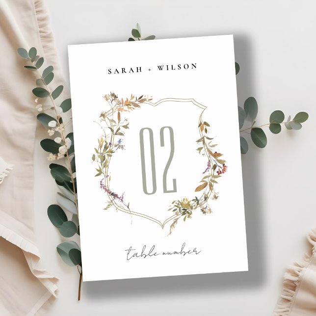 Chic Dusky Rosa  Wildblomma Vapensköld Bröllop Bordsnummer (Skapare uppladdad)