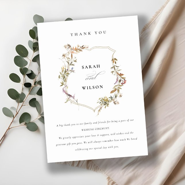 Chic Dusky Rosa  Wildblomma Vapensköld Bröllop Tack Kort (Skapare uppladdad)