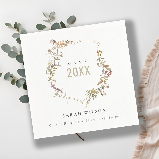 Chic Dusky Rosa  Wildblomma Vapensköld Studenten Pappersservett (Skapare uppladdad)