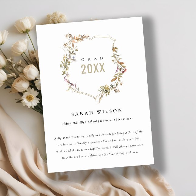 Chic Dusky Rosa  Wildblomma Vapensköld Studenten Tack Kort (Skapare uppladdad)