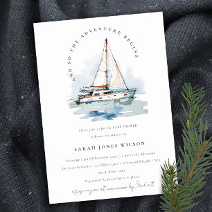 Chic Dusky Sailboat Yacht Sjölandskap Baby Shower Inbjudningar