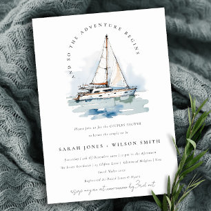 Chic Dusky Sailboat Yacht Sjölandskap Par Shower Inbjudningar
