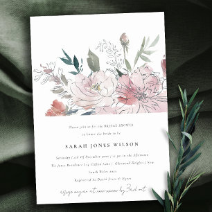 Chic Dusky Watercolor Blommigt Möhippa Inbjudningar