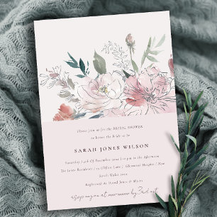 Chic Dusky Watercolor Blommigt Möhippa Inbjudningar