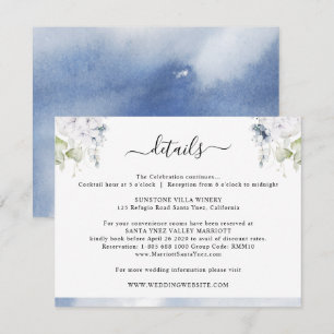 Chic Dusty Blue Akvarell, Blommiga Bröllopsdetalje Tilläggskort