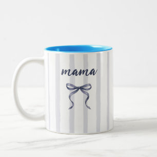 Chic Dusty Blue Akvarell Ränder och Bow Mama Två-Tonad Mugg