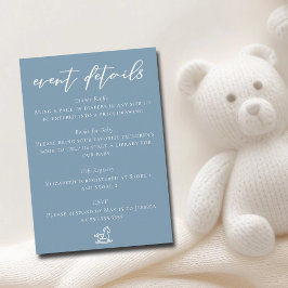 Chic Dusty Blue Baby Shower Evenemangsuppgifter Tilläggskort
