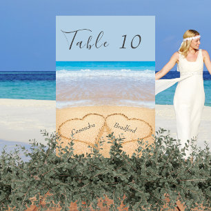 Chic Dusty Blue Beach Wedding 2 Hjärter i Sand Bordsnummer