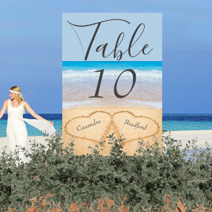 Chic Dusty Blue Beach Wedding 2 Hjärter i Sand Bordsnummer