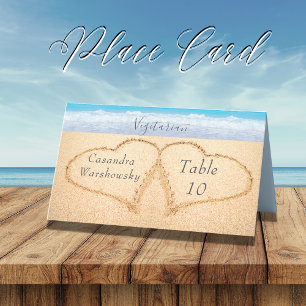 Chic Dusty Blue Beach Wedding 2 Hjärter i Sand Placeringskort