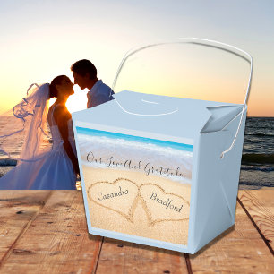 Chic Dusty Blue Beach Wedding 2 Hjärter i Sand Presentaskar