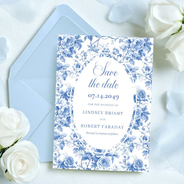 Chic Dusty Blue Blommig Spara Datum Bröllopskort Inbjudningar (Chic Dusty Blue Floral Save the Date Wedding Card)