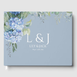 Chic Dusty Blue Blommigt Hydrangea Bröllop Guestbo Gästböcker