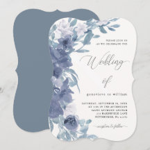 Chic Dusty Blue-Blommigt med Calligraphy Bröllop