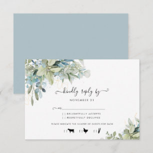 Chic Dusty Blue Botanical Bröllop Meal OSA kort