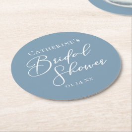 Chic Dusty Blue Bridal Shower Personalized Underlägg Papper Rund