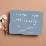 Chic Dusty Blue Bröllop efter Party Inbjudningar<br><div class="desc">Chic dammig blå inbjudan till bröllop efter party. "Lyckligtvis allt efter Party" skrivs i en blandning av enkel vit typografi och ett modernt vitt skript med dekorationer.</div>