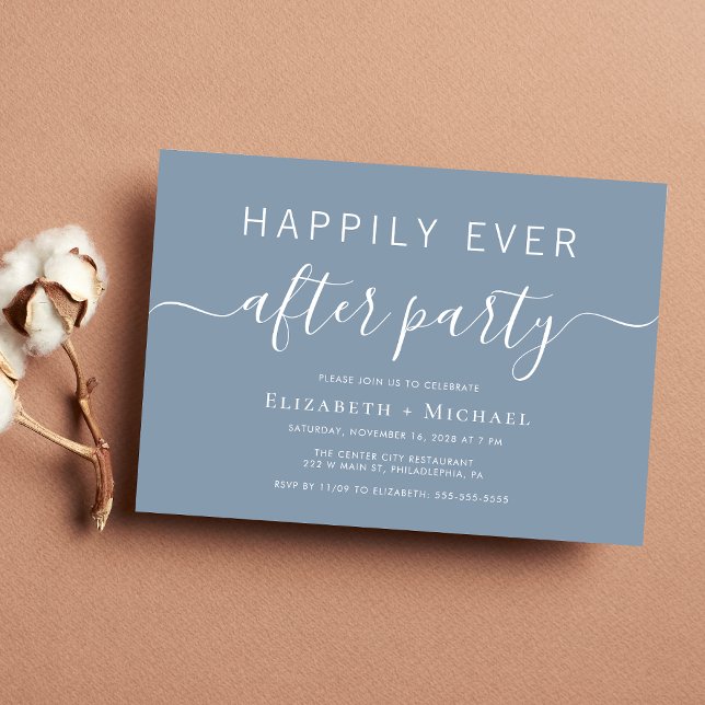 Chic Dusty Blue Bröllop efter Party Inbjudningar (An chic invitation for your wedding after party celebration)