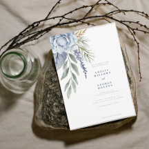 Chic Dusty Blue & Eucalyptus bröllopsinbjudan