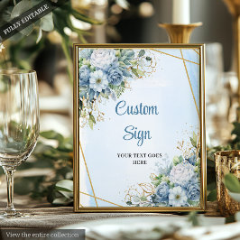 Chic Dusty Blue Eucalyptus Guld Anpassningsbar DIY Poster