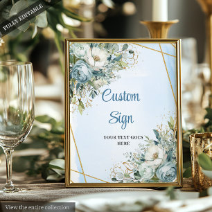 Chic Dusty Blue Eucalyptus Guld DIY Bröllop Sign Poster