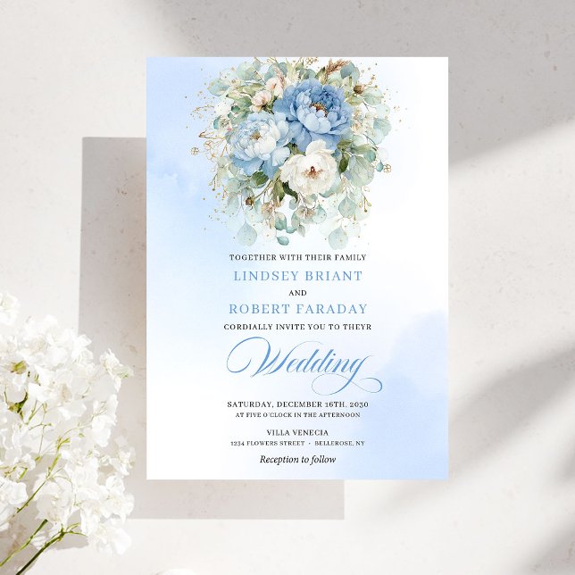 Chic Dusty Blue Floral Digital Wedding Invite Inbjudningar (Chic Dusty Blue Floral Digital Wedding Invite)