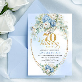 Chic Dusty Blue Flowers 70th Birthday Invitation  Inbjudningar