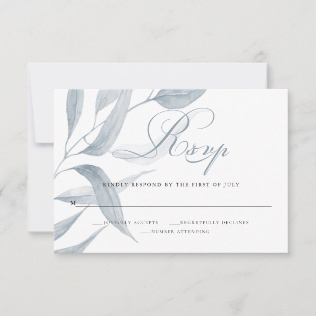 Chic Dusty Blue Foliage Bröllop Response OSA Kort (Framsida)