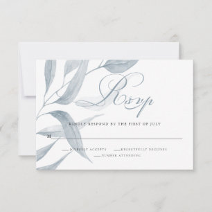Chic Dusty Blue Foliage Bröllop Response OSA Kort