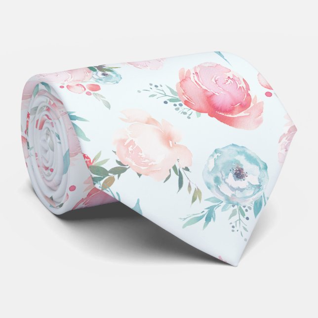 Chic Dusty Blue Fransk Garden Blommigt Peony Mönst Slips (Rullad)