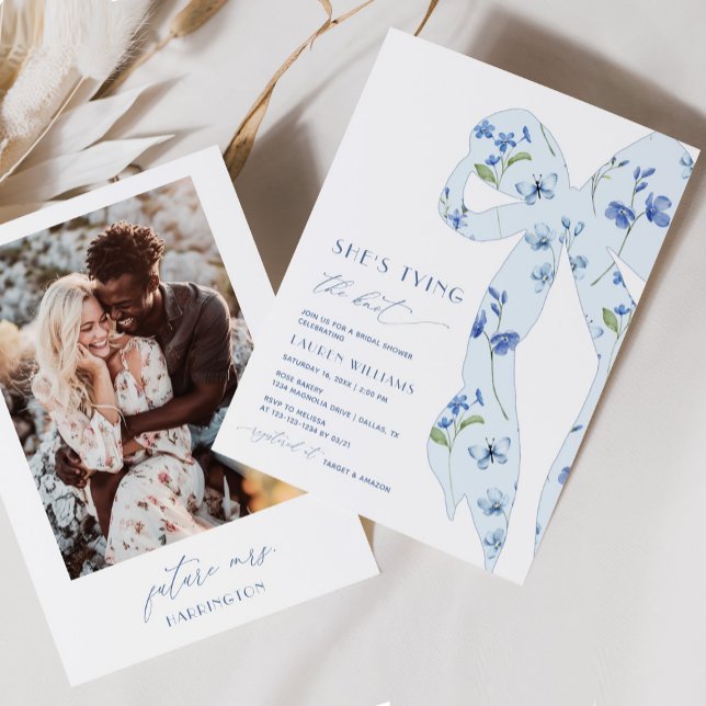 Chic Dusty Blue Gifter sig Photo Möhippa Inbjudningar (Skapare uppladdad)