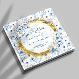 Chic Dusty Blue Guld Glitter Bröllop Guest Bok
