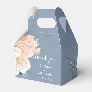 Chic Dusty Blue Guld Peach Blommigt Bröllop Presentaskar