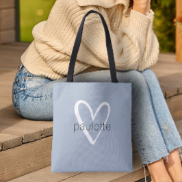 Chic Dusty Blue Heart Personlig Tygkasse