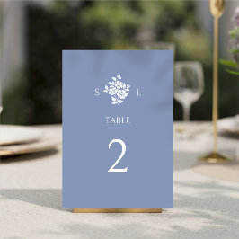 Chic Dusty Blue Modern Blommigt Bröllop Bordsnummer