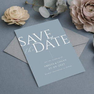 Chic Dusty Blue Modern Minimalist Spara Datumet