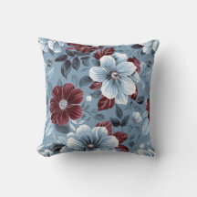 Chic Dusty Blue och Burgundy Blommigt Dekorativ ku