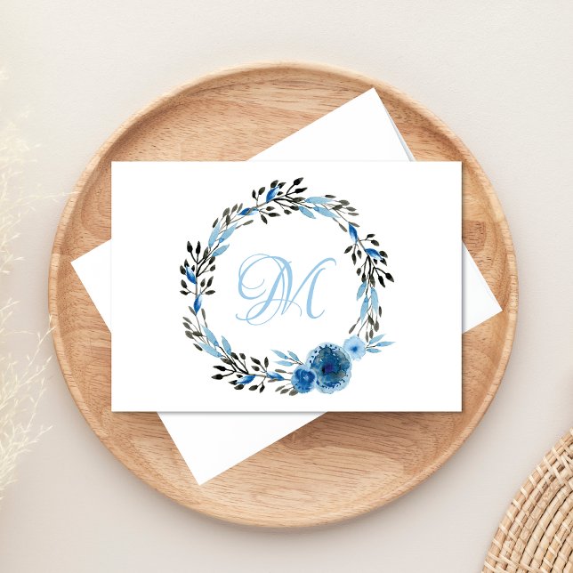Chic Dusty Blue Ro utandningsmonogram Anteckningskort (Skapare uppladdad)