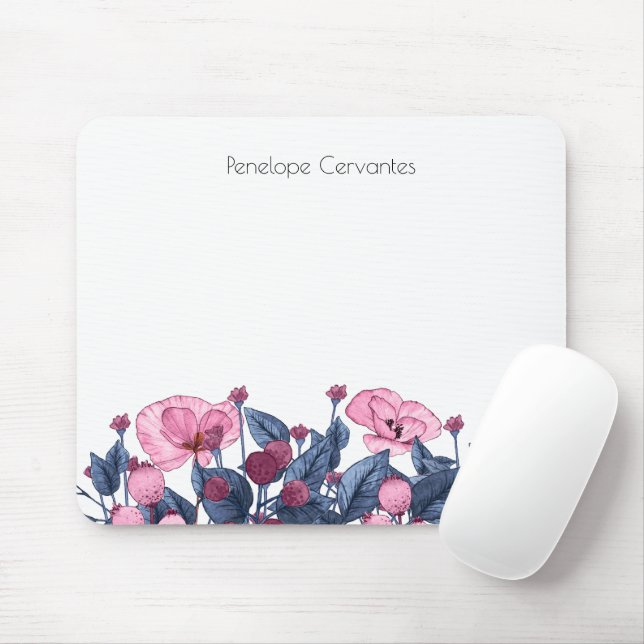 Chic Dusty Blue Rosa Vild Flowers Musmatta (Med mus)
