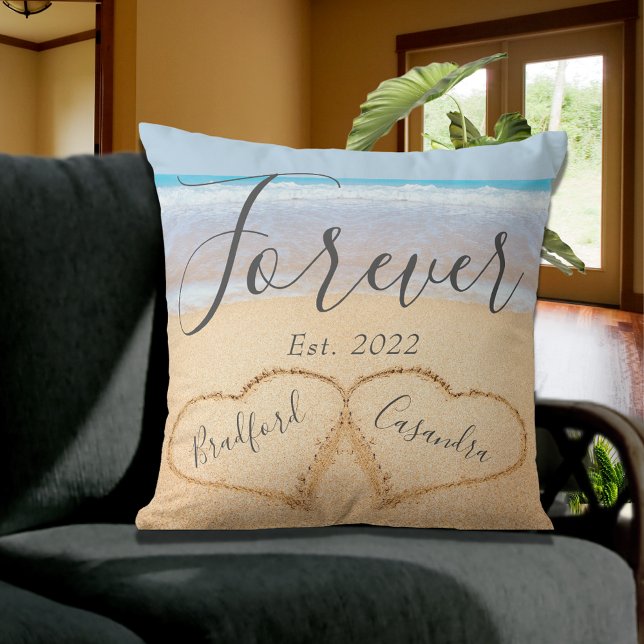Chic Dusty Blue Strandpar Hjärtan Sand  Kudde (Skapare uppladdad)