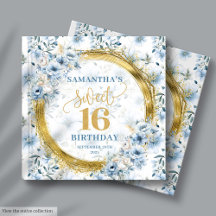 Chic Dusty Blue Sweet 16 Guest Sign In Memory Bok