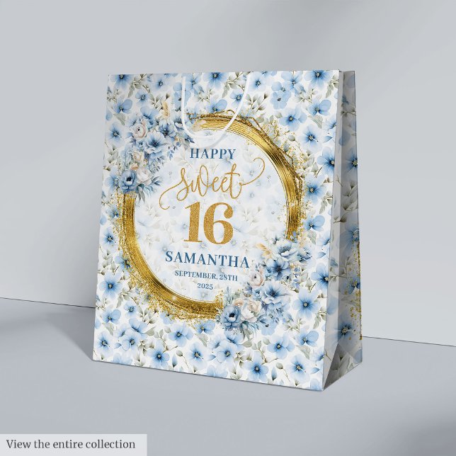 Chic Dusty Blue Sweet sixteen Glitter Bag Set (Chic Dusty Blue Sweet Sixteen Gold Glitter Bag Set)