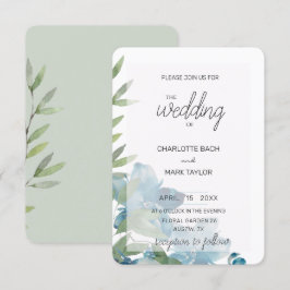 Chic Dusty Blue Watercolor Blommigt Inbjudningar